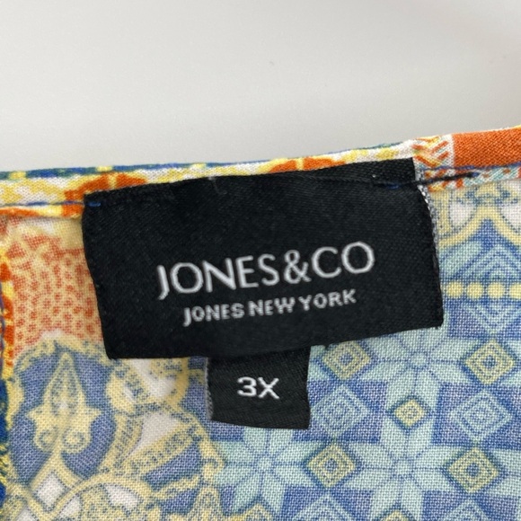 Jones New York Shirt Top Blue Orange Scoop Neck Short Sleeve Floral Size 3x - Picture 2 of 9